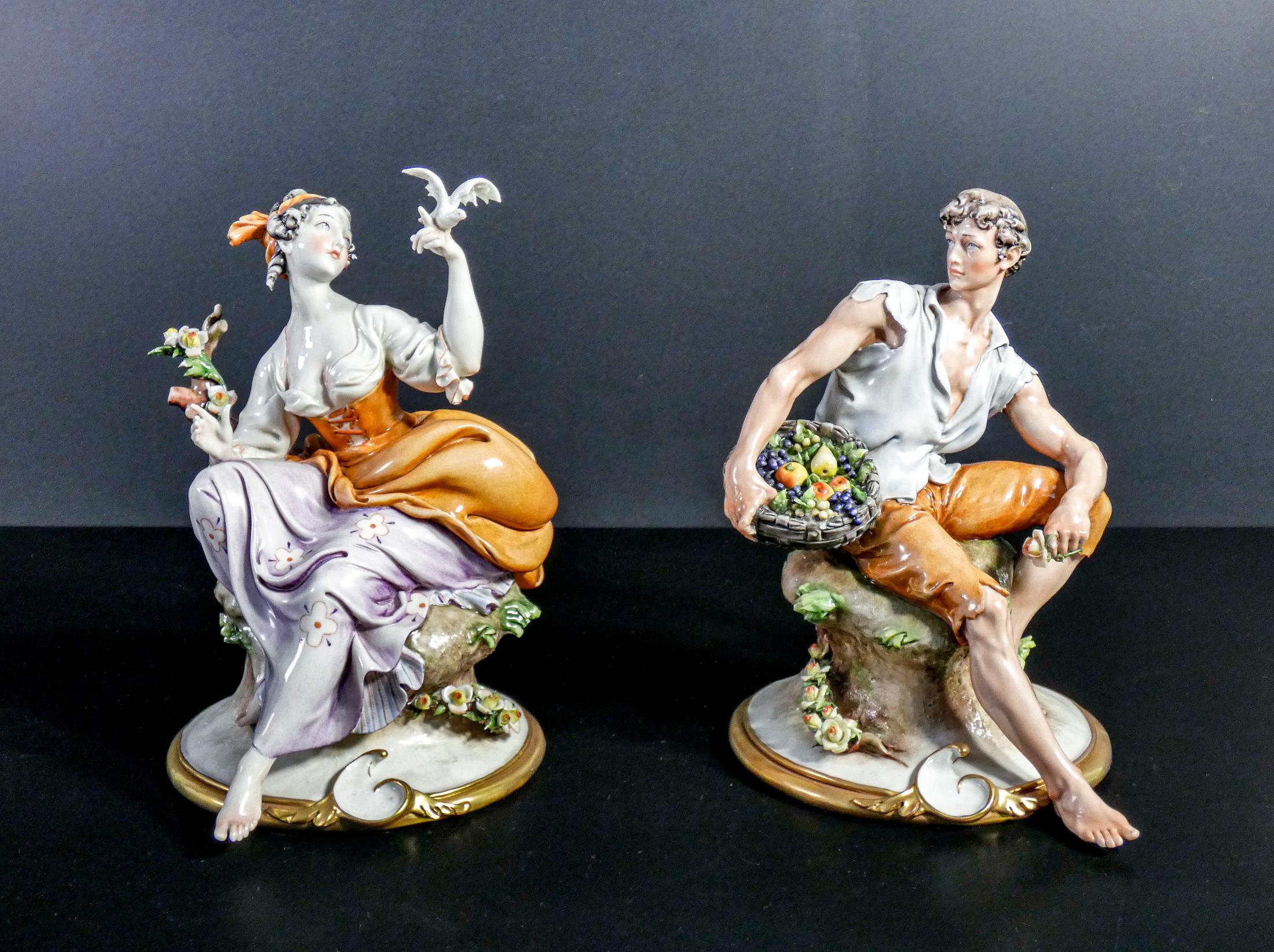 Pair of hand painted porcelain sculptures, signed Giuseppe CAPPÉ
