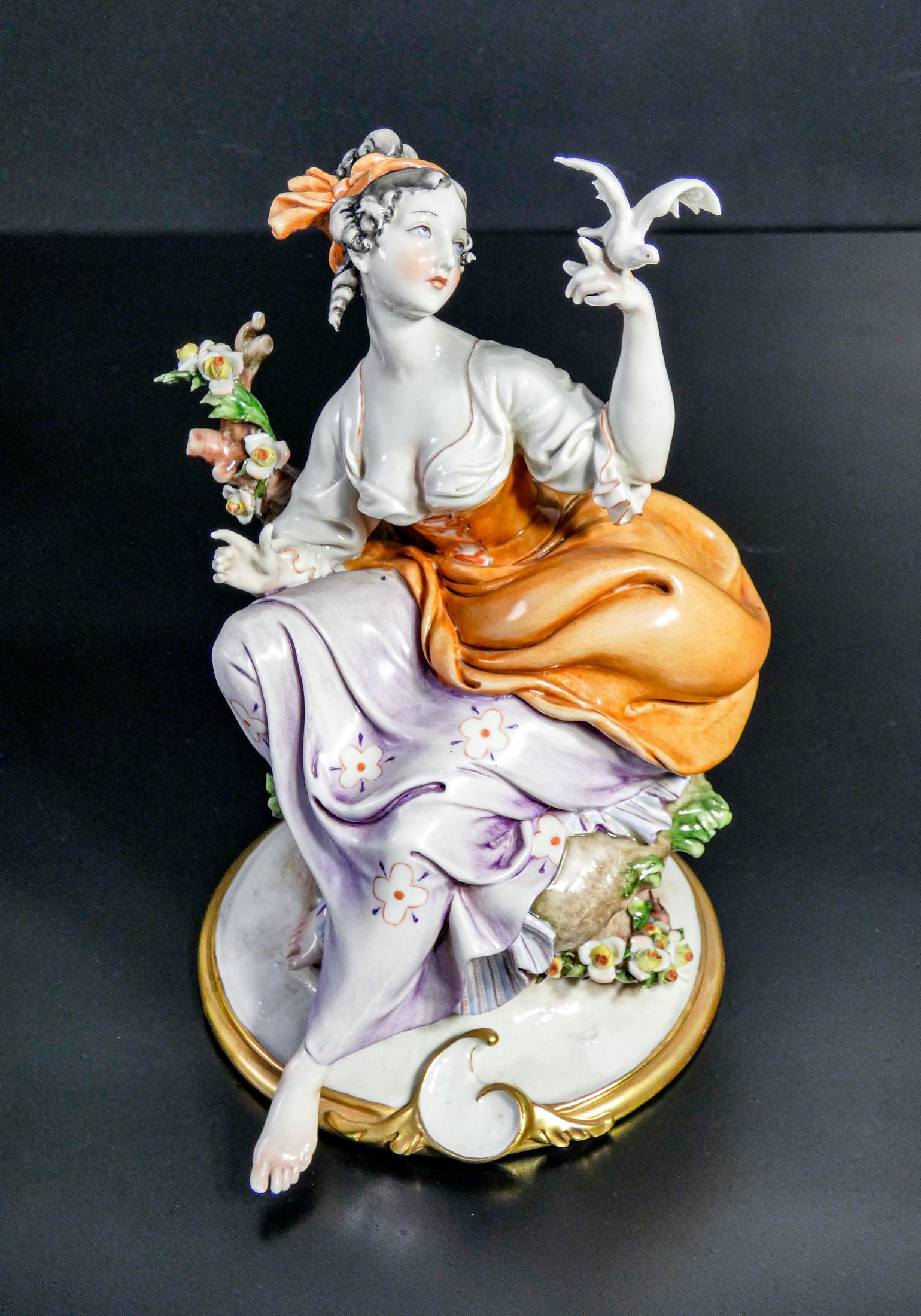 Italian Pair of Hand Painted Porcelain Sculptures, Signed Giuseppe CAPPÉ, Contadini