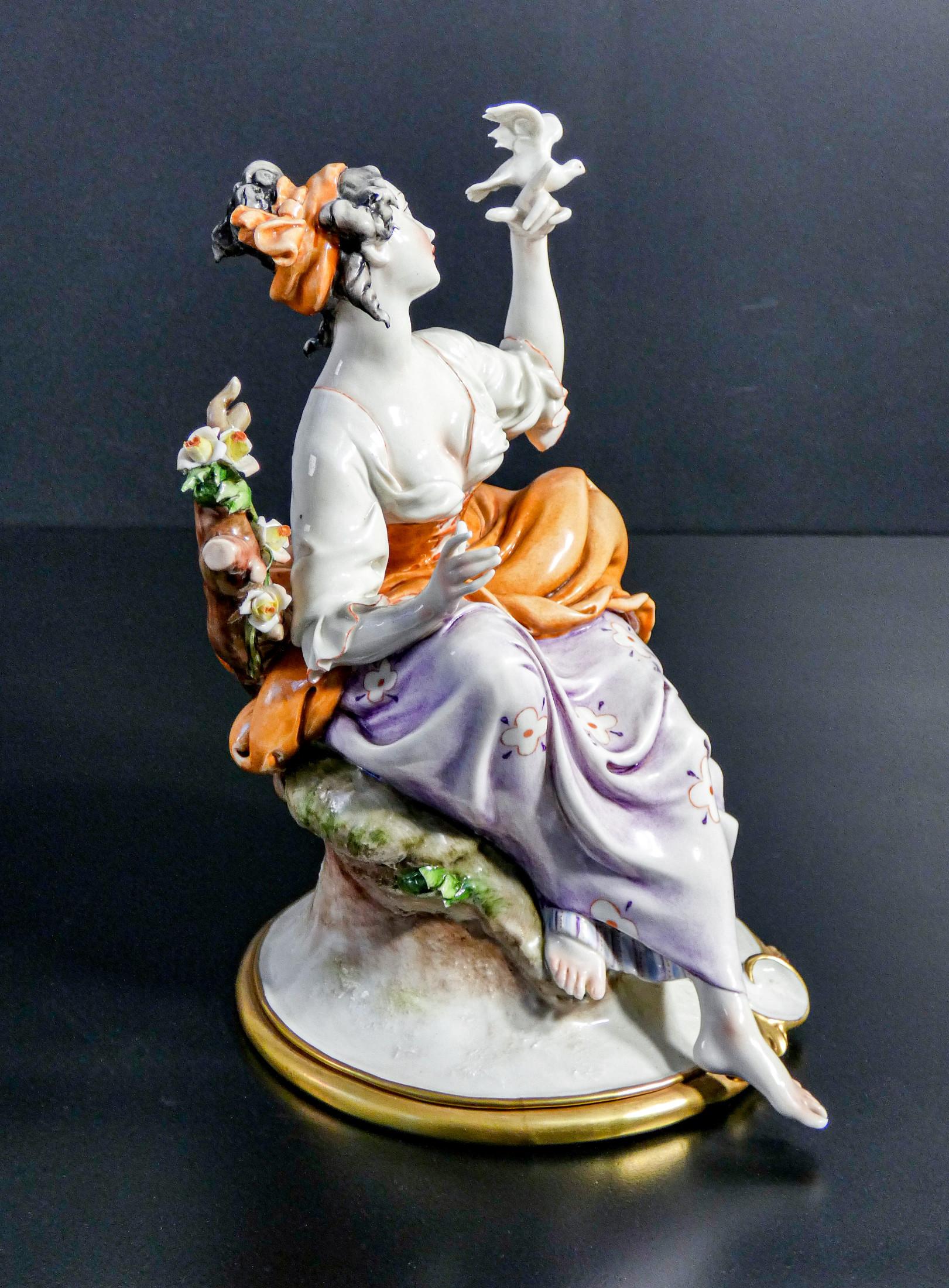 20th Century Pair of Hand Painted Porcelain Sculptures, Signed Giuseppe CAPPÉ, Contadini