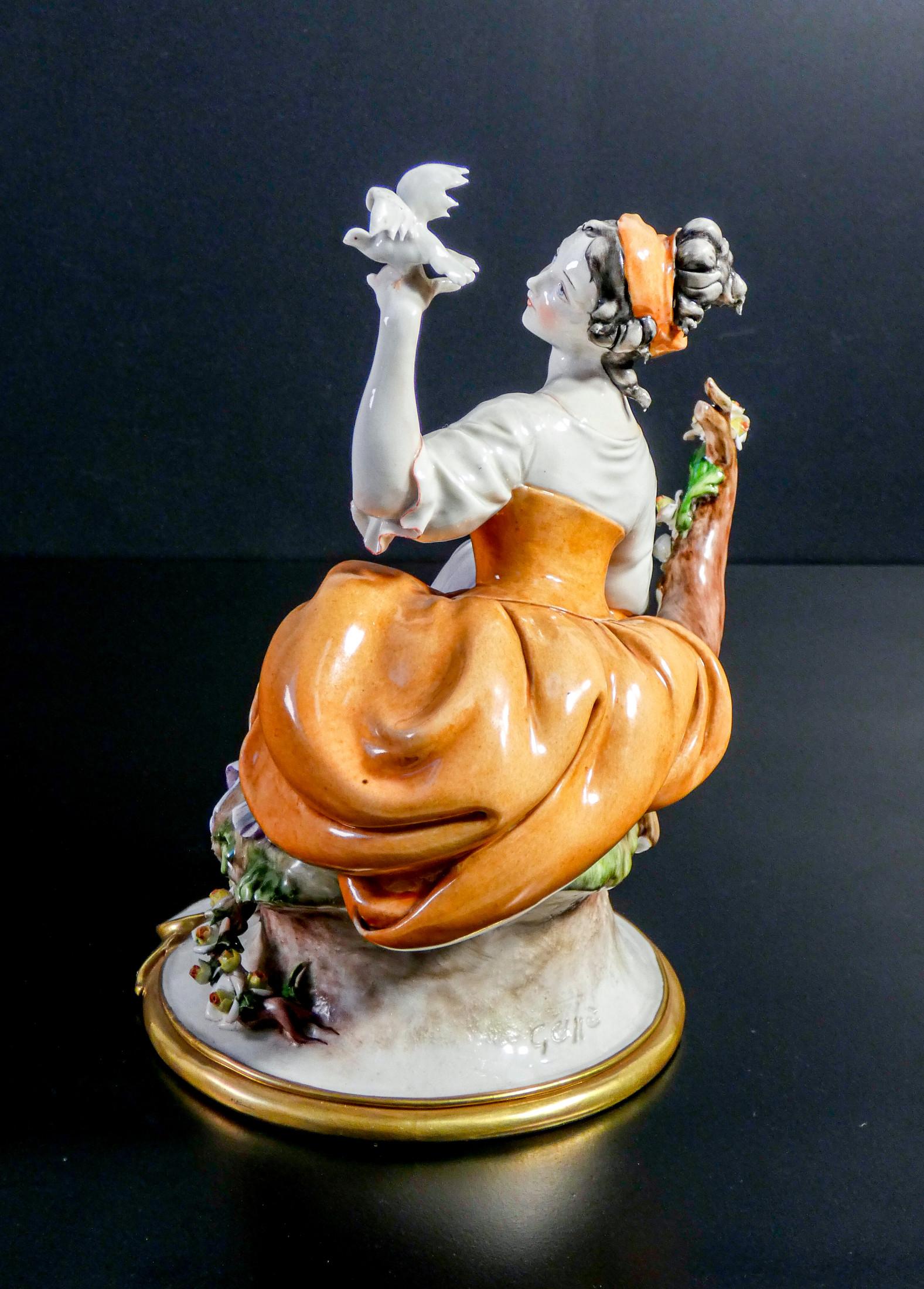 Pair of Hand Painted Porcelain Sculptures, Signed Giuseppe CAPPÉ, Contadini 1