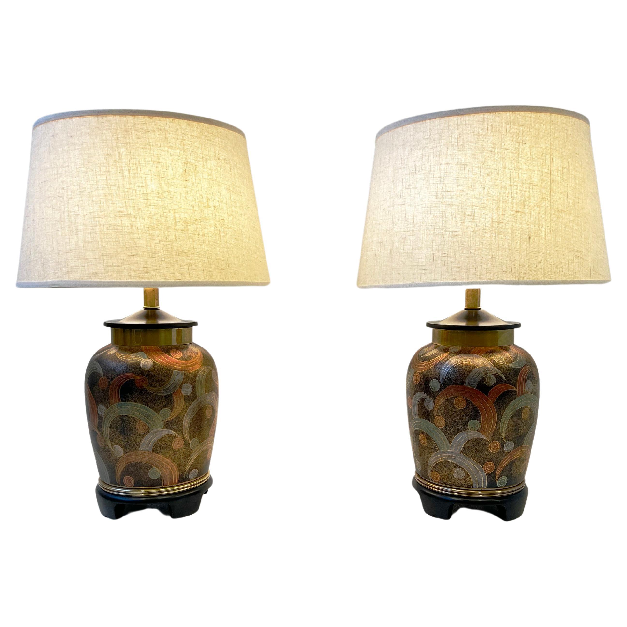 Pair of Hand Painted Porcelain Urn Lamps by Frederick Cooper