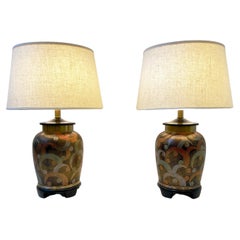 Retro Pair of Hand Painted Porcelain Urn Lamps by Frederick Cooper