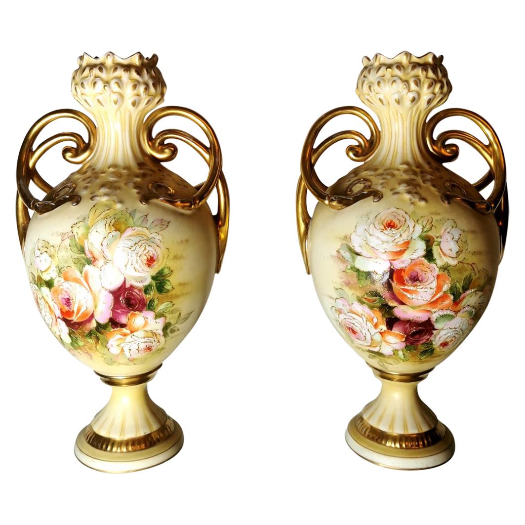 20th Century Napoleon III Style French Pair of Hand Painted Porcelain Vases