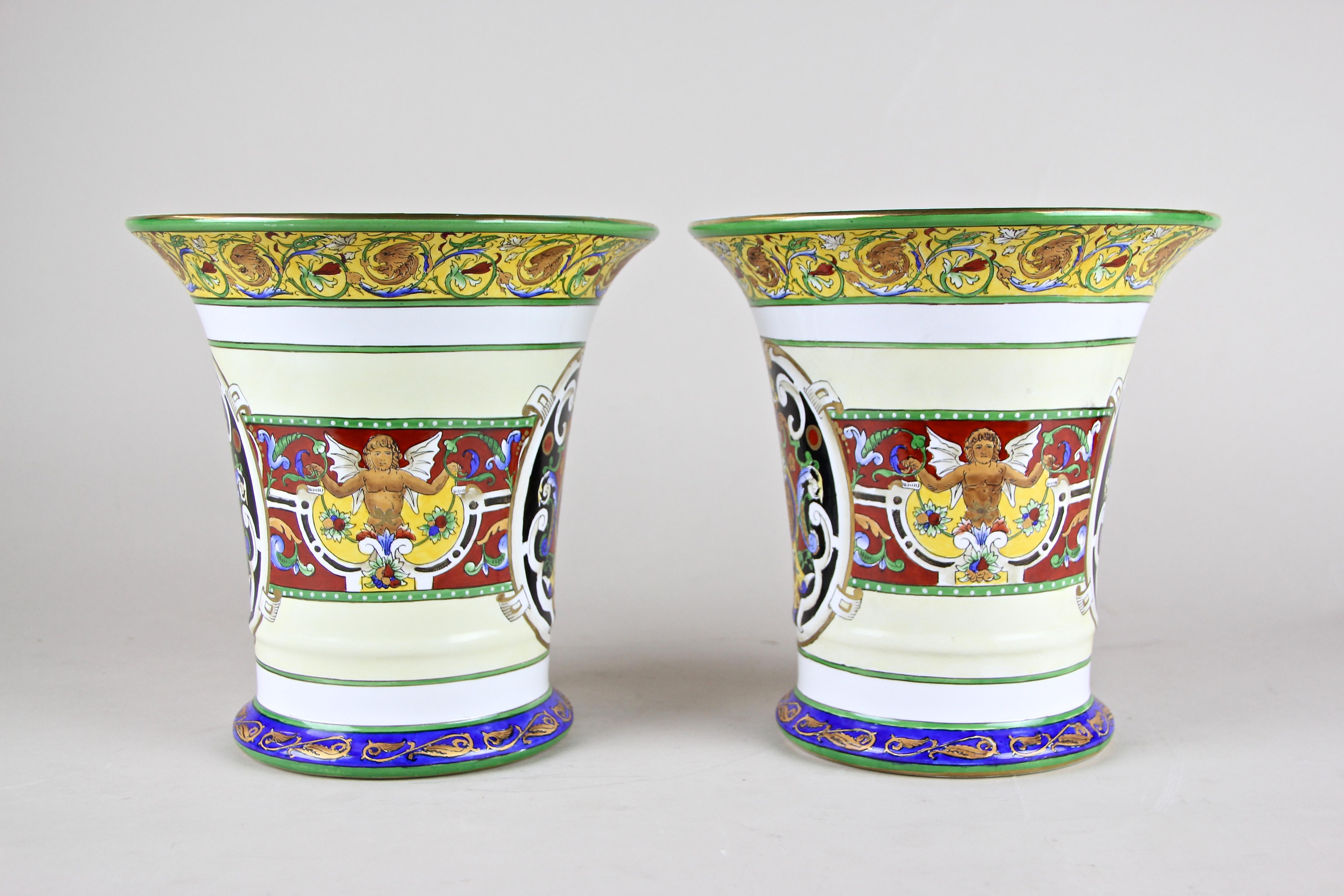 Pair of Hand Painted Porcelain Vases, Italy, circa 1900 (Art nouveau)