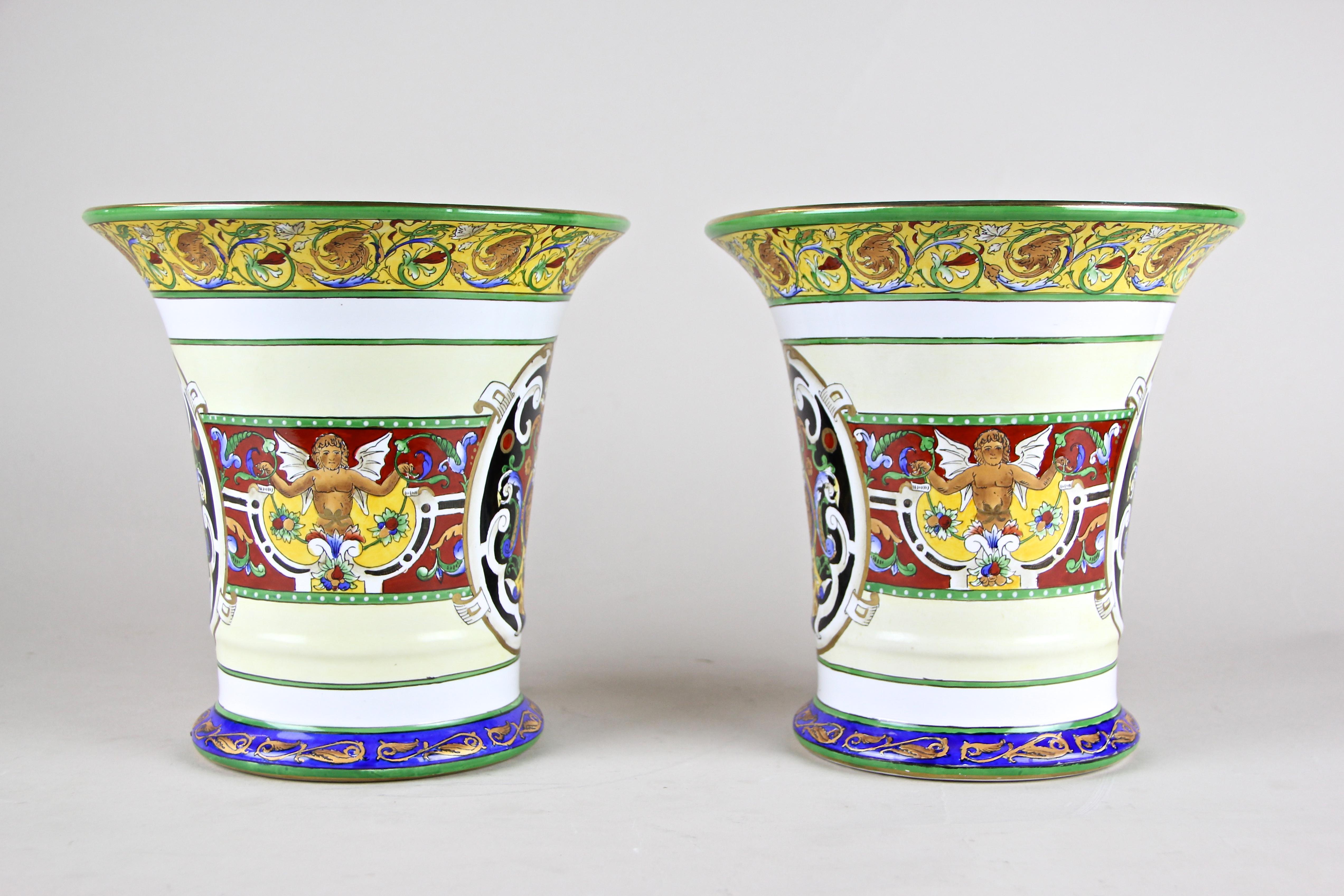 Hand-Painted Pair of Hand Painted Porcelain Vases, Italy, circa 1900
