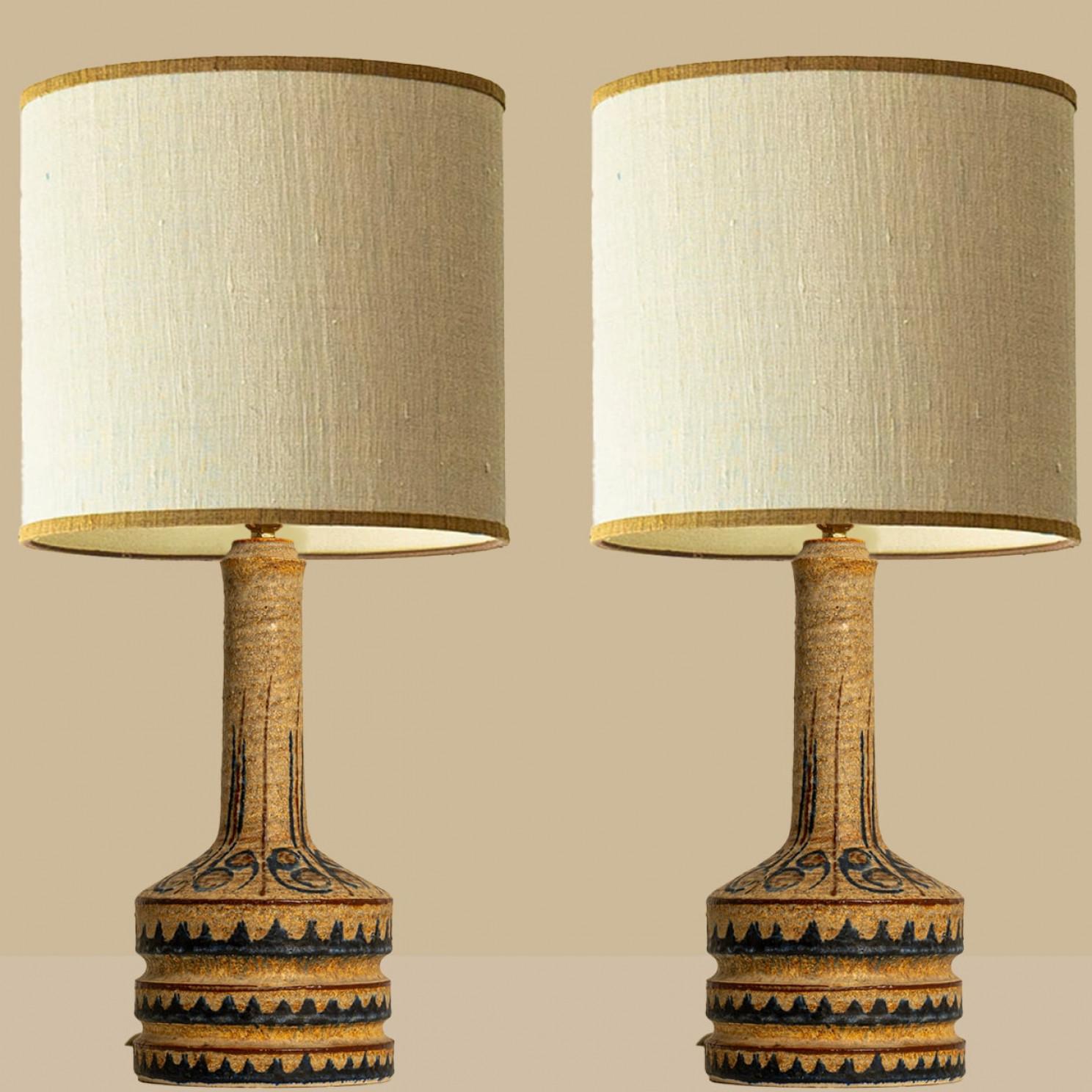 Brutalist Pair of Hand Painted Sculptural Table Lamps for Soholm, Denmark 1960s For Sale