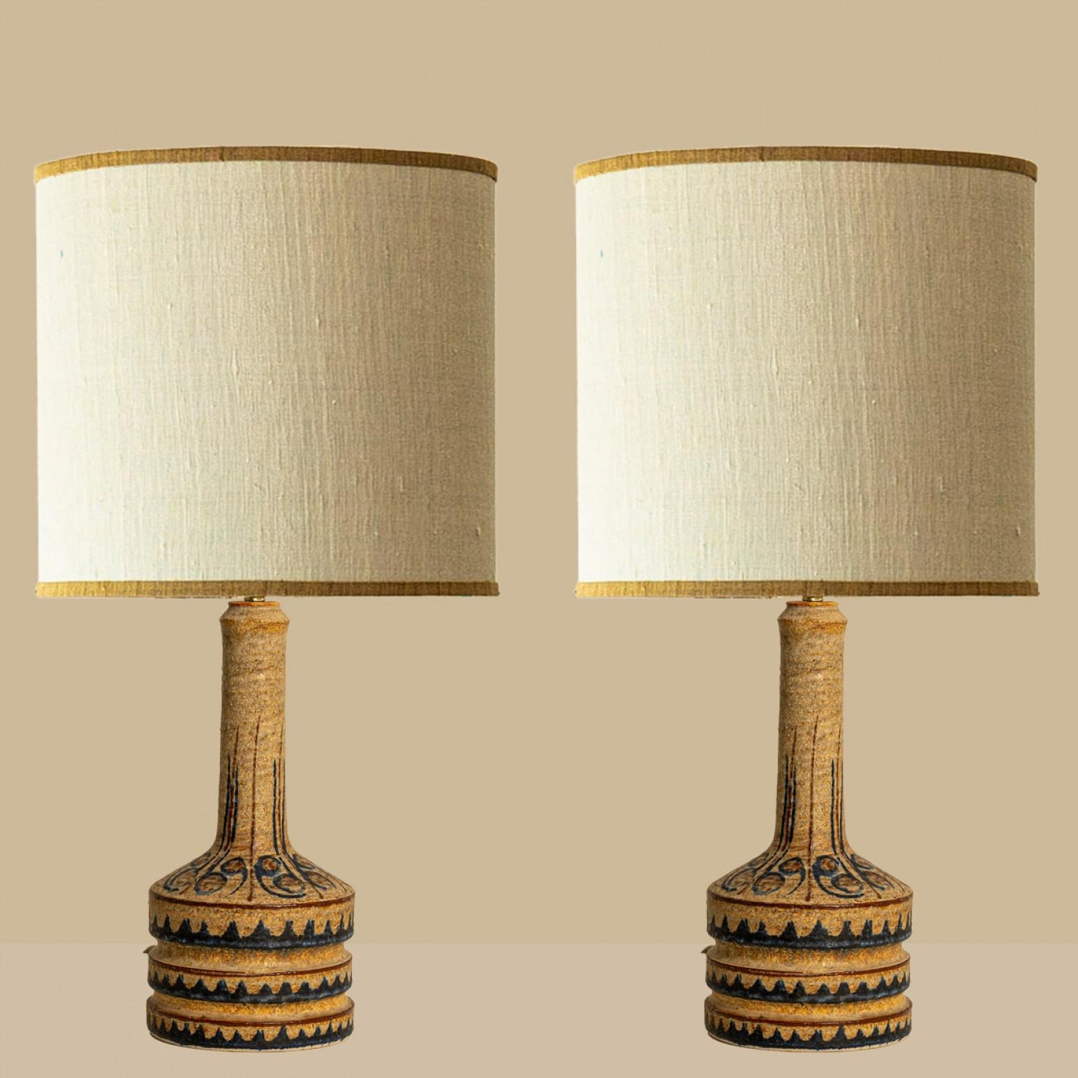 Mid-20th Century Pair of Hand Painted Sculptural Table Lamps for Soholm, Denmark 1960s For Sale