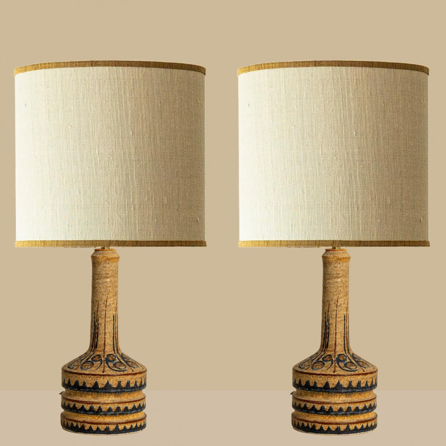 Mid-20th Century Pair of Hand Painted Sculptural Table Lamps for Soholm, Denmark 1960s For Sale