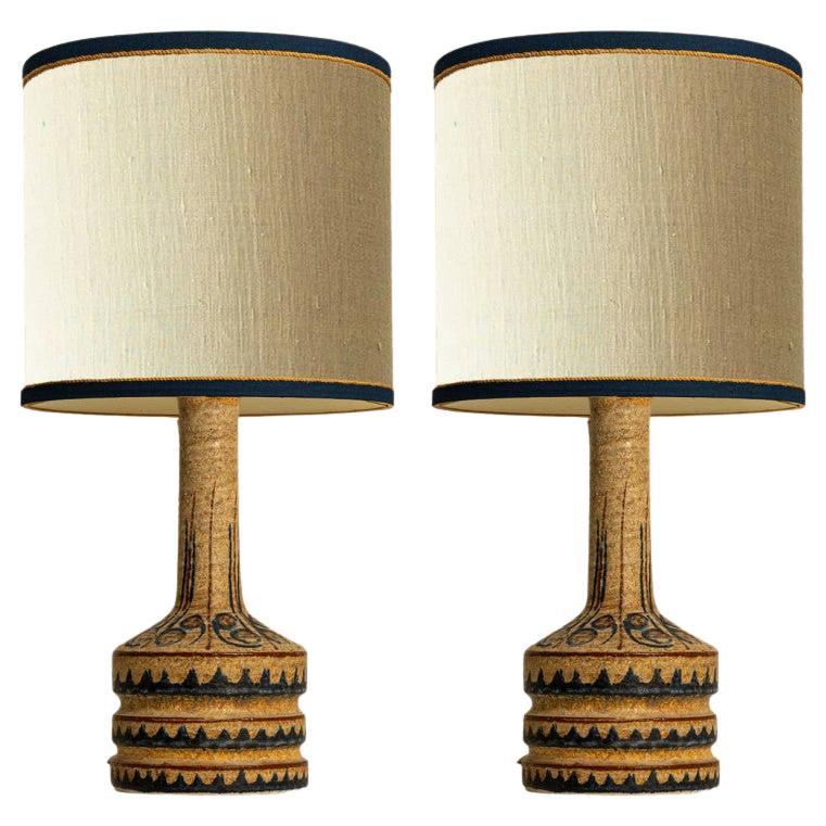Paire de lampes de table sculpturales peintes à la main pour Soholm, Danemark, années 1960 en vente