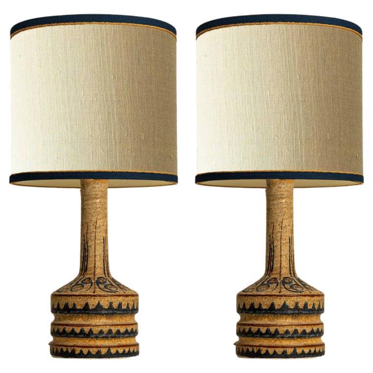 Pair of Hand Painted Sculptural Table Lamps for Soholm, Denmark 1960s