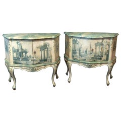 Pair of Hand Painted Serpentine Shaped Venetian Pine Cabinets, circa 1960