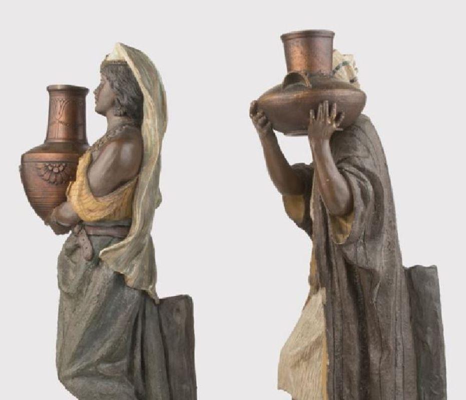 Baroque Pair Of Hand Painted Terracotta Figures of Arabs