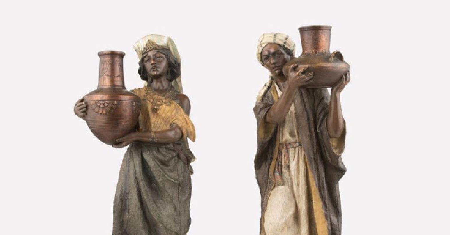 Italian Pair Of Hand Painted Terracotta Figures of Arabs