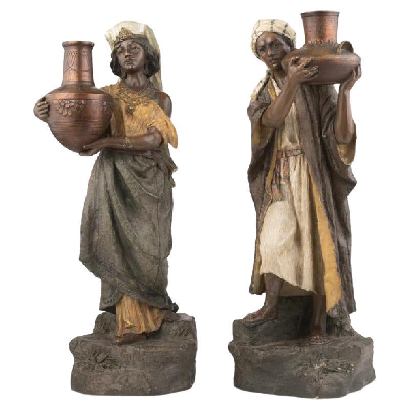 Pair Of Hand Painted Terracotta Figures of Arabs
