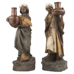 Pair Of Hand Painted Terracotta Figures of Arabs
