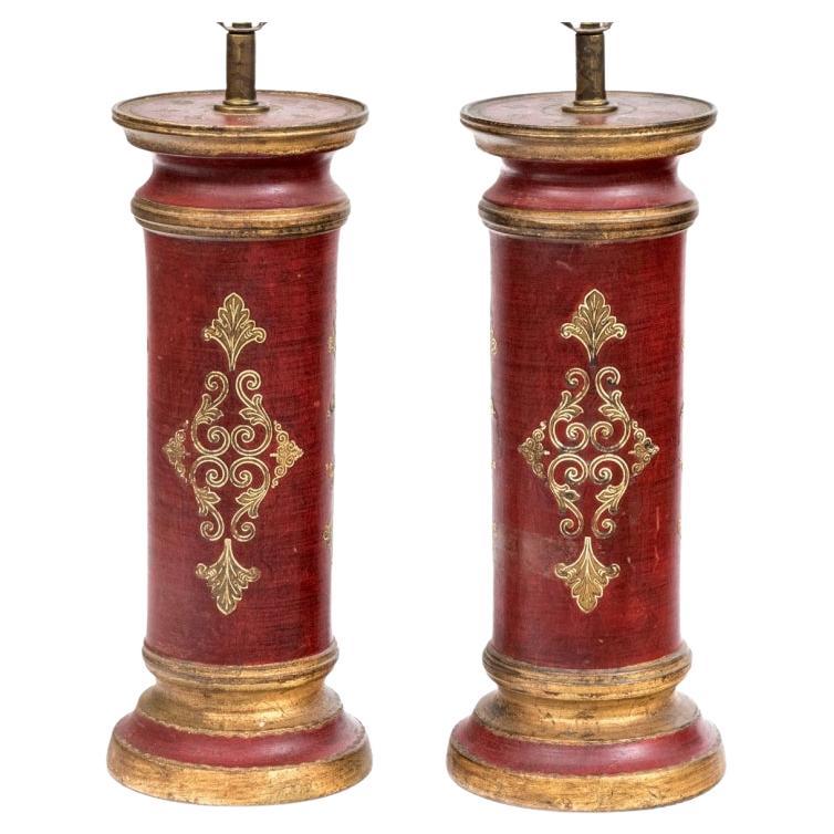 Paire de lampes de table Florentine en terre cuite peinte à la main en vente