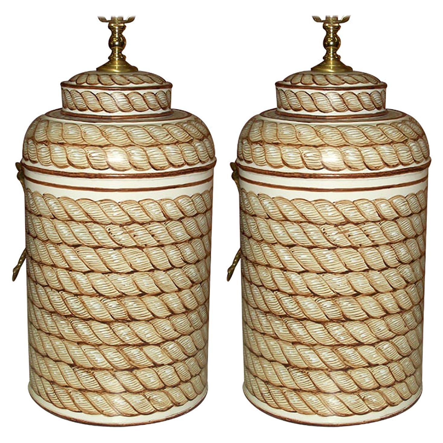 Pair of Hand Painted Tole Canister Lamps