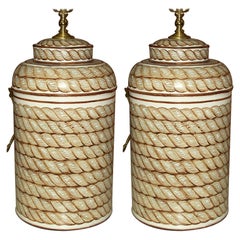 Pair of Hand Painted Tole Canister Lamps