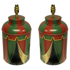 Pair of Hand Painted Toleware Lamps