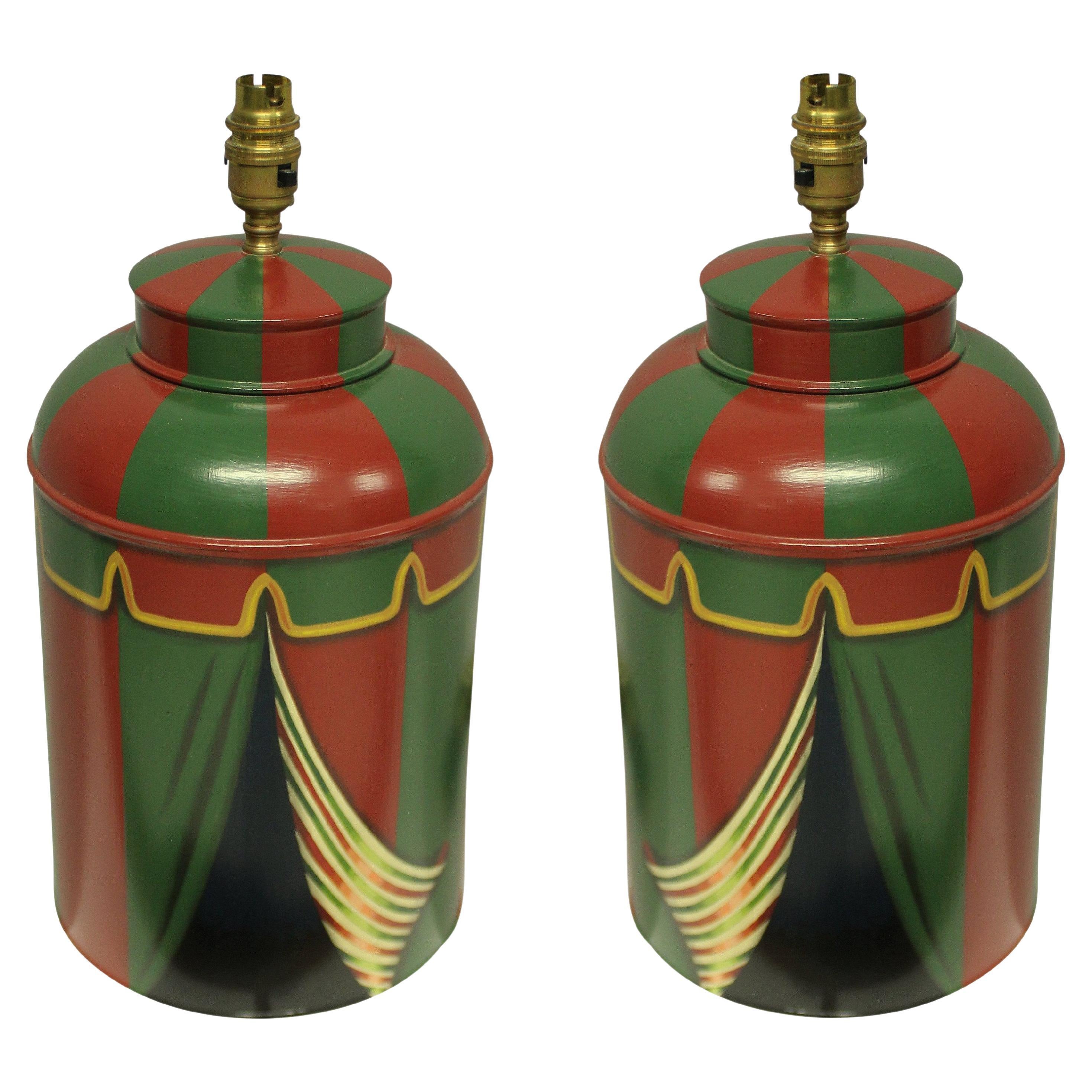 Pair of Hand Painted Toleware Lamps For Sale