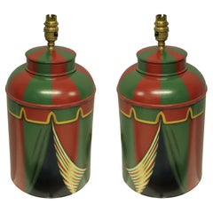 Retro Pair of Hand Painted Toleware Lamps