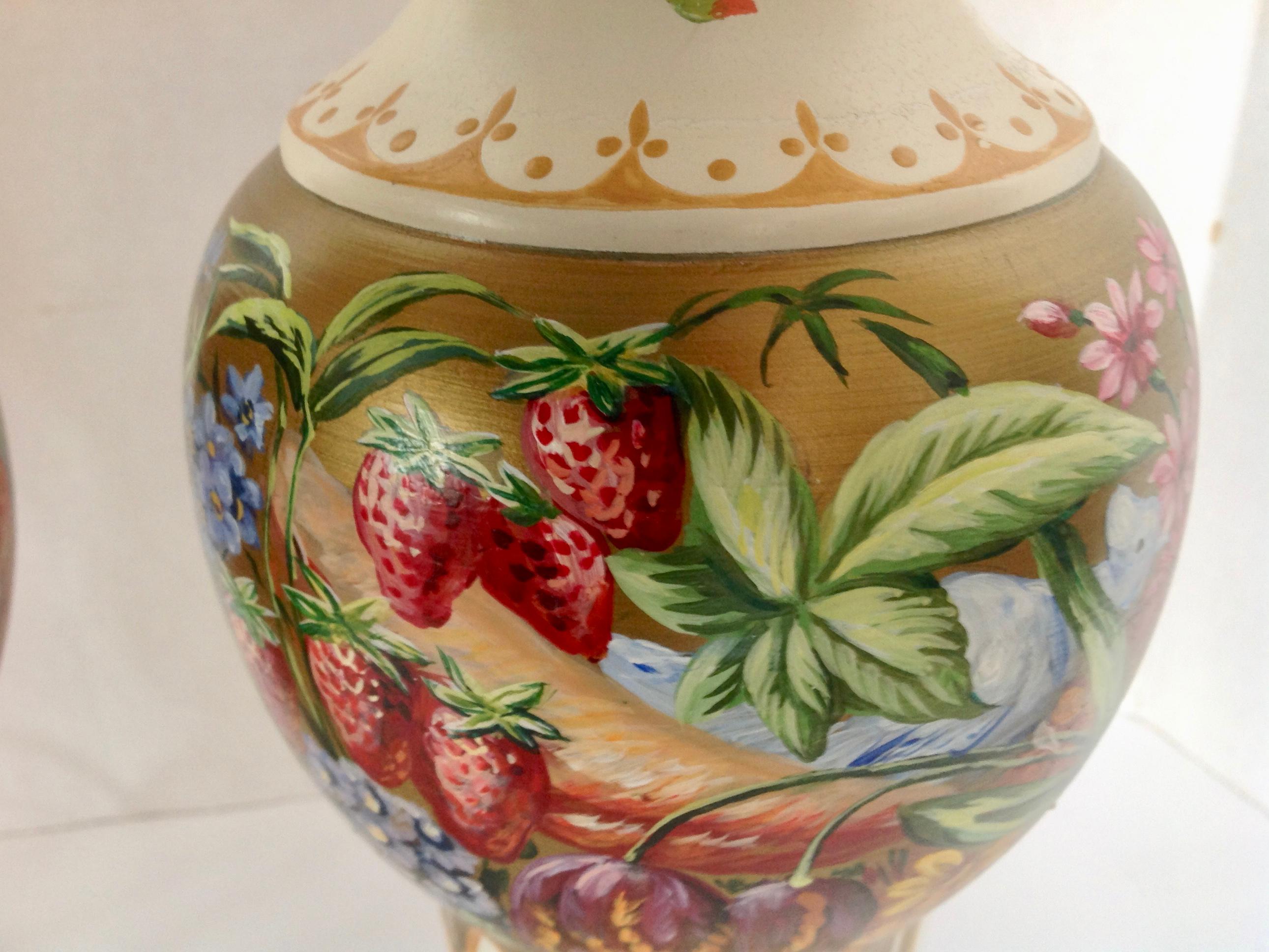Pair of Hand Painted Urns Mounted as Table Lamps For Sale 3