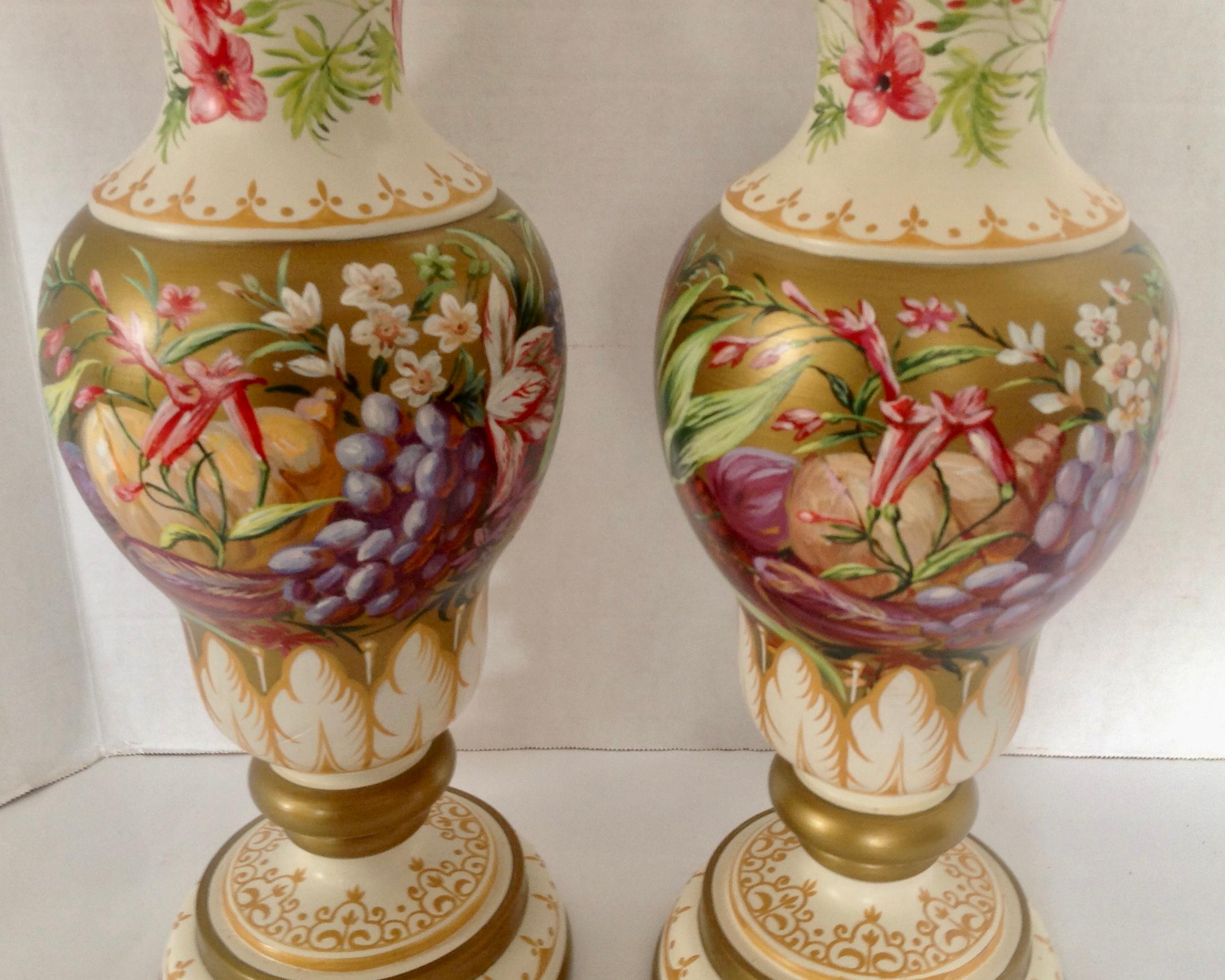 Pair of Hand Painted Urns Mounted as Table Lamps For Sale 5