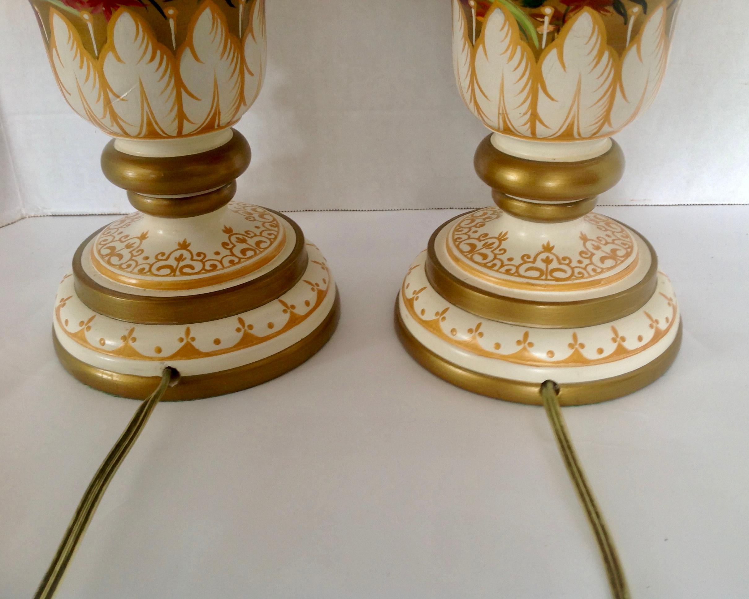 Pair of Hand Painted Urns Mounted as Table Lamps For Sale 6