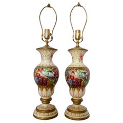 Pair of Hand Painted Urns Mounted as Table Lamps