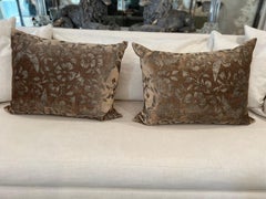 Pair of Hand Painted Velvet Lumbar Pillows on Silk