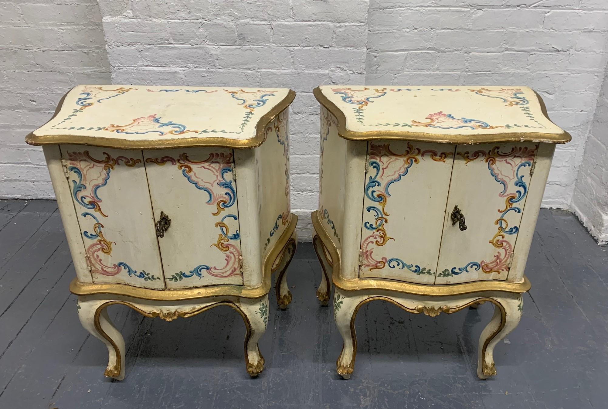 Italian Pair of Hand Painted Venetian Cabinets