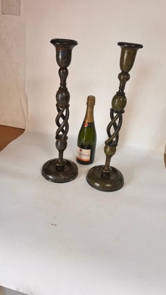 Pair of Hand-Painted Wooden Candlesticks — France, 1970s