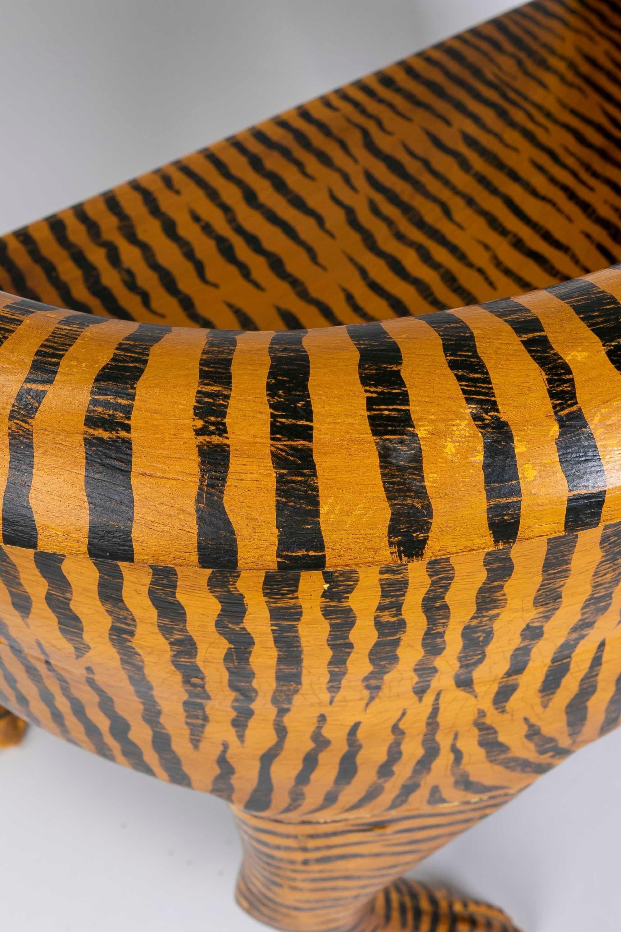 Pair of Hand-Painted Wooden Tiger Armchairs 9