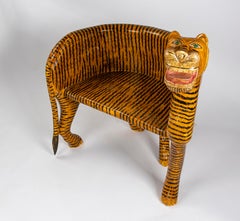 Pair of Hand-Painted Wooden Tiger Armchairs