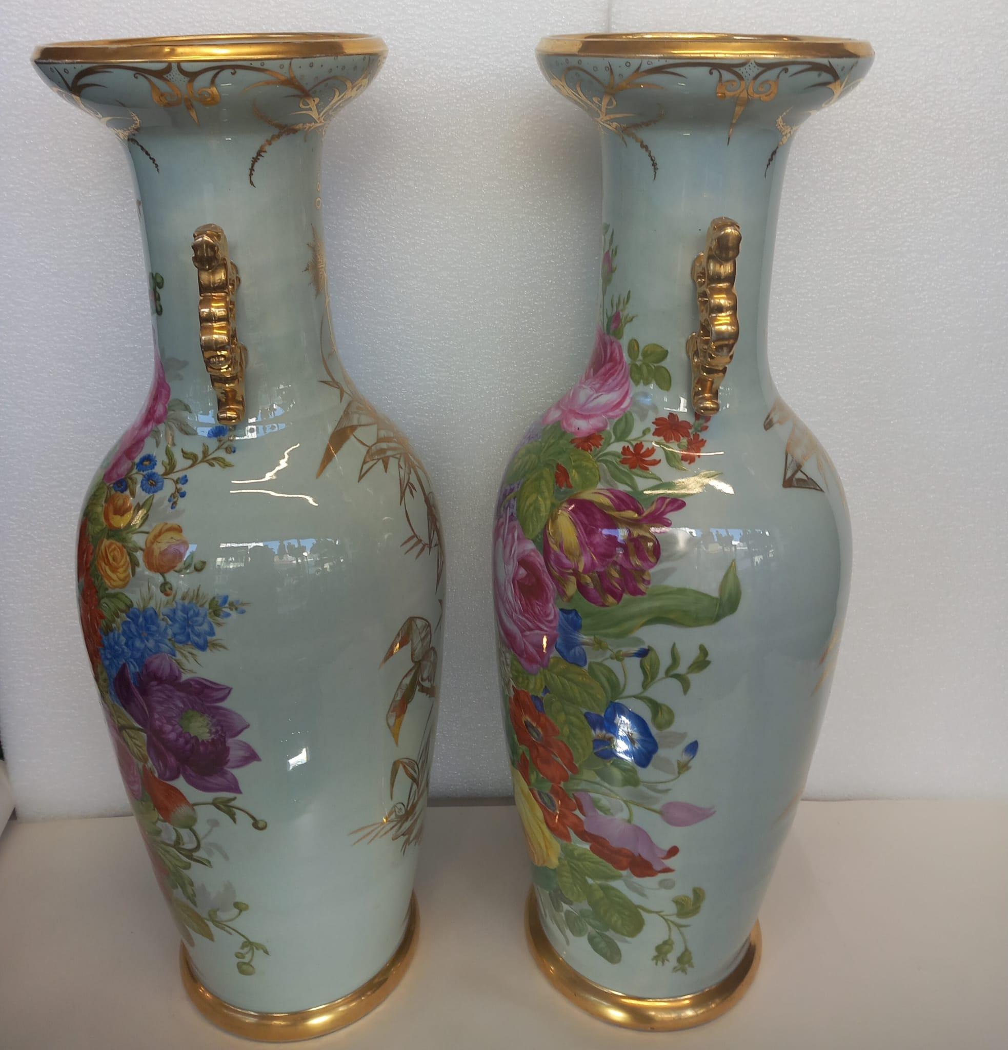 French Pair of hand painting Napoleon III porcelain vases For Sale