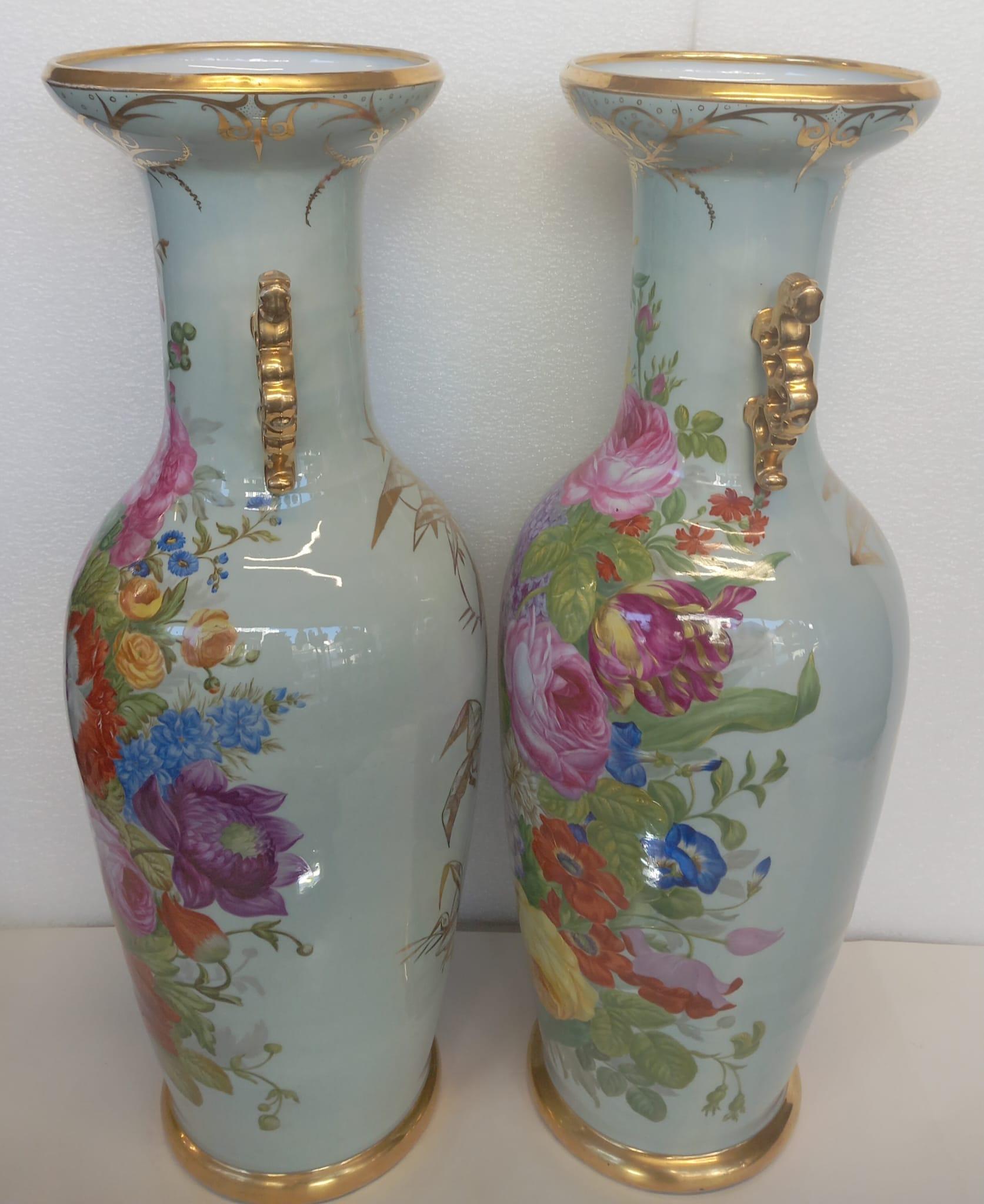 Porcelain Pair of hand painting Napoleon III porcelain vases For Sale