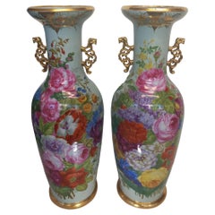 Pair of hand painting Napoleon III porcelain vases