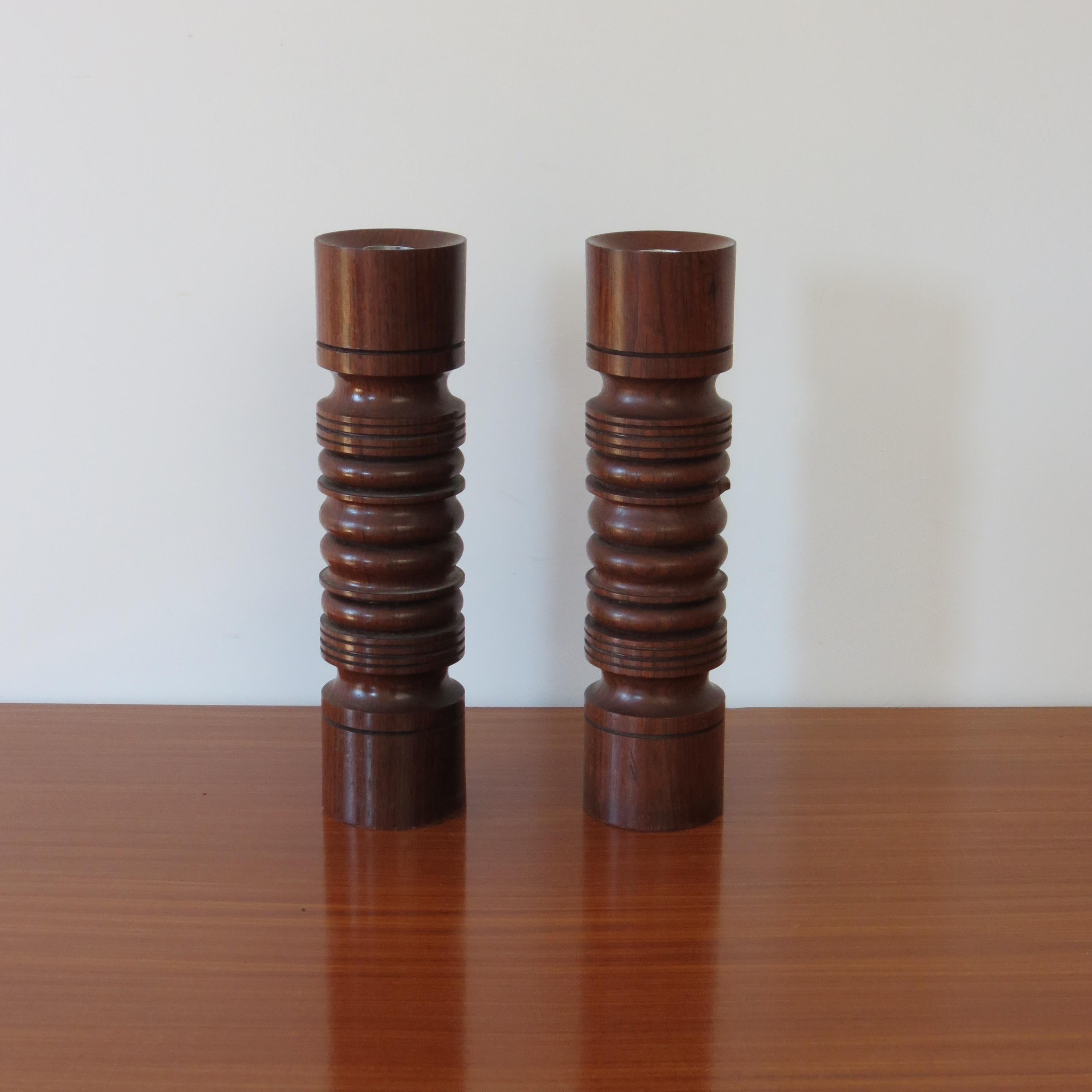 Mid-Century Modern Pair of Hand Produced Midcentury Padouk Candleholders 1960s For Sale