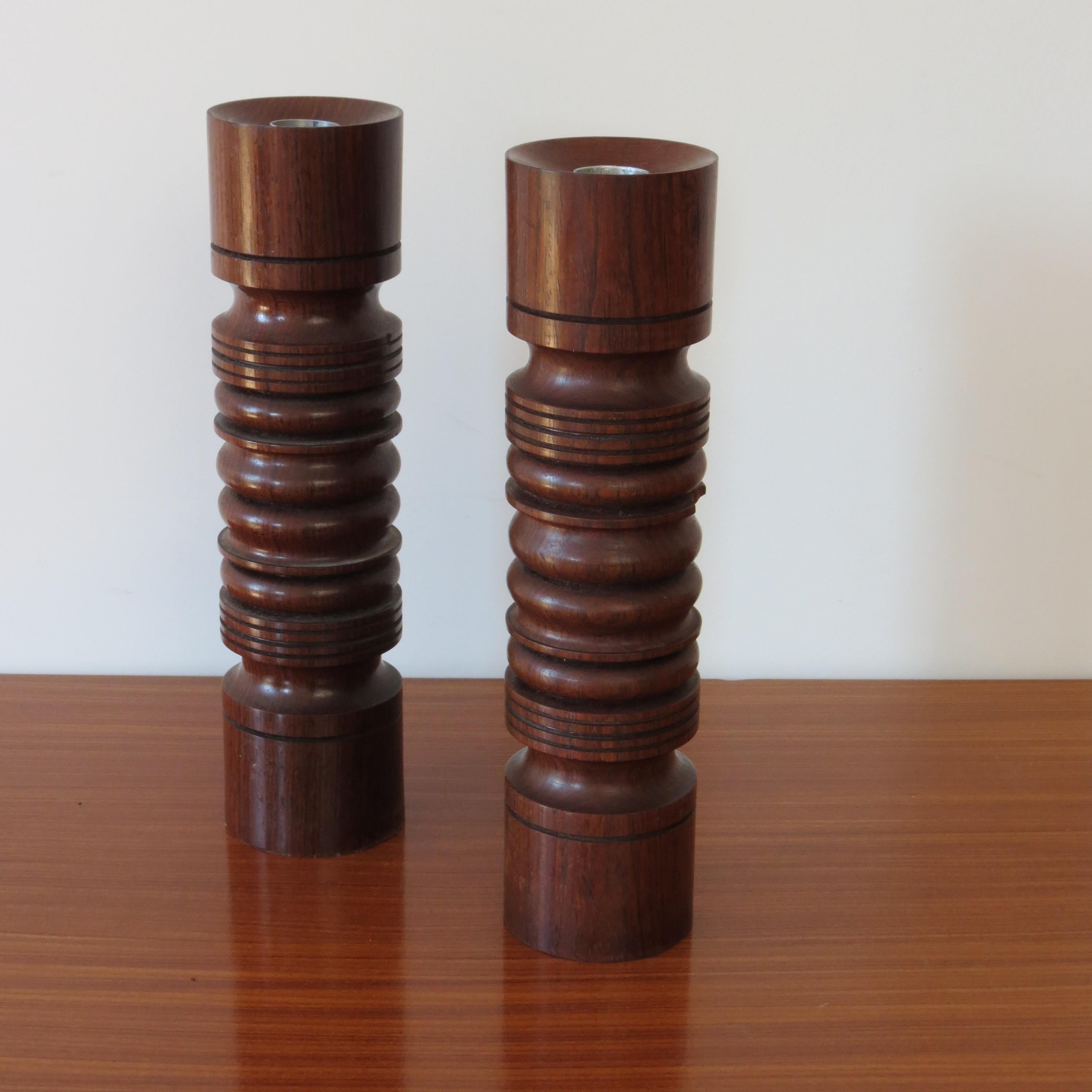English Pair of Hand Produced Midcentury Padouk Candleholders 1960s For Sale