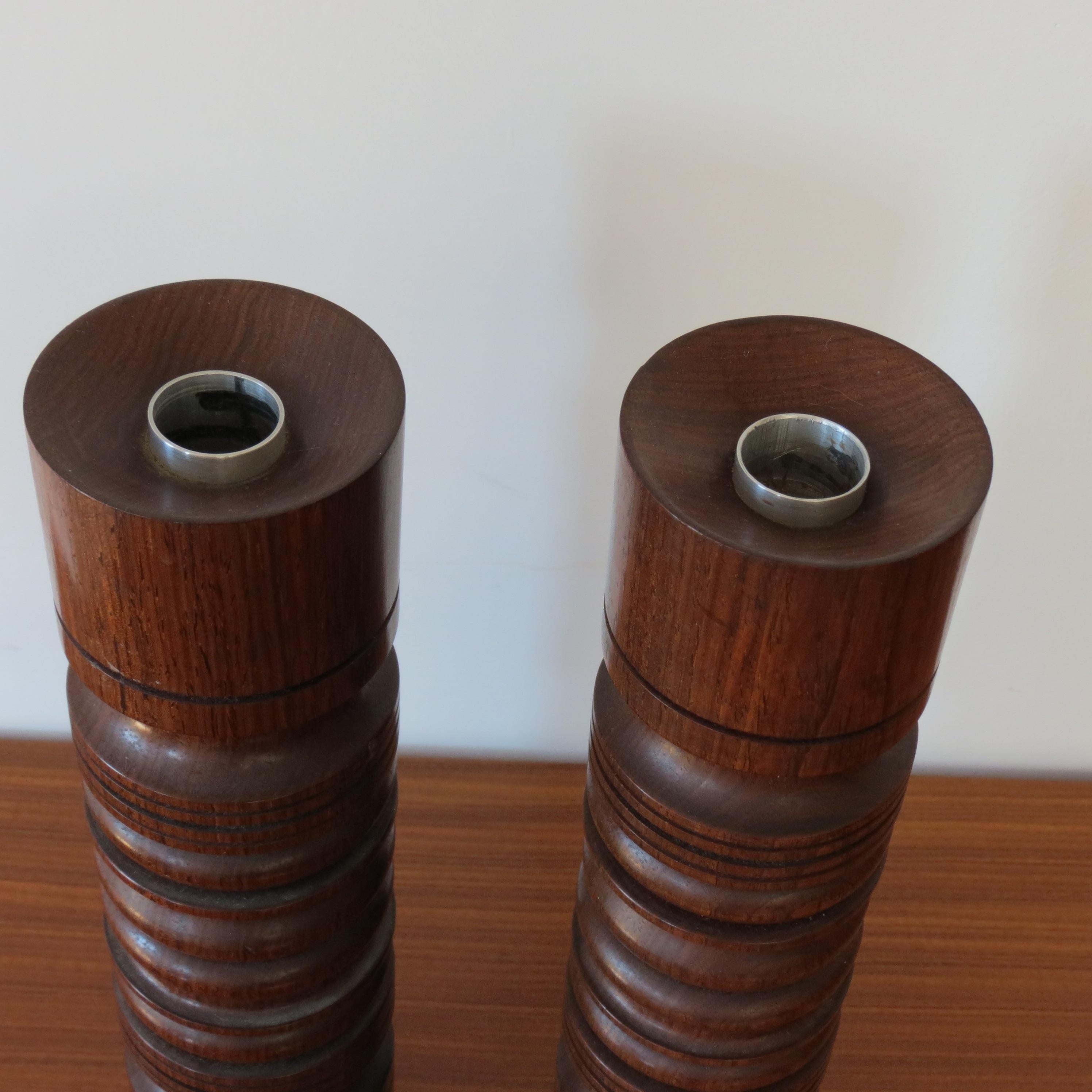 Pair of Hand Produced Midcentury Padouk Candleholders 1960s In Good Condition For Sale In Stow on the Wold, GB