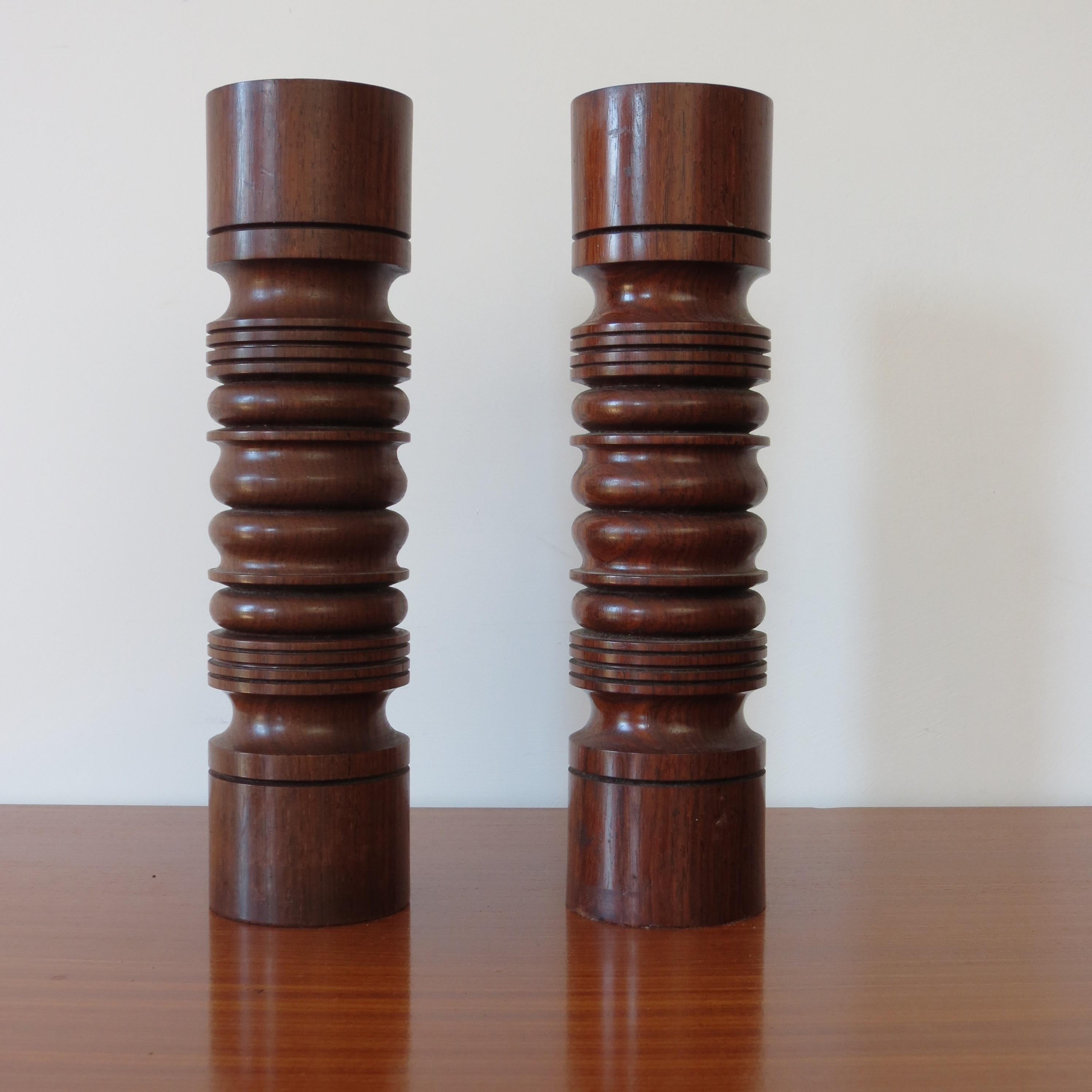 Pair of Hand Produced Midcentury Padouk Candleholders 1960s For Sale 1