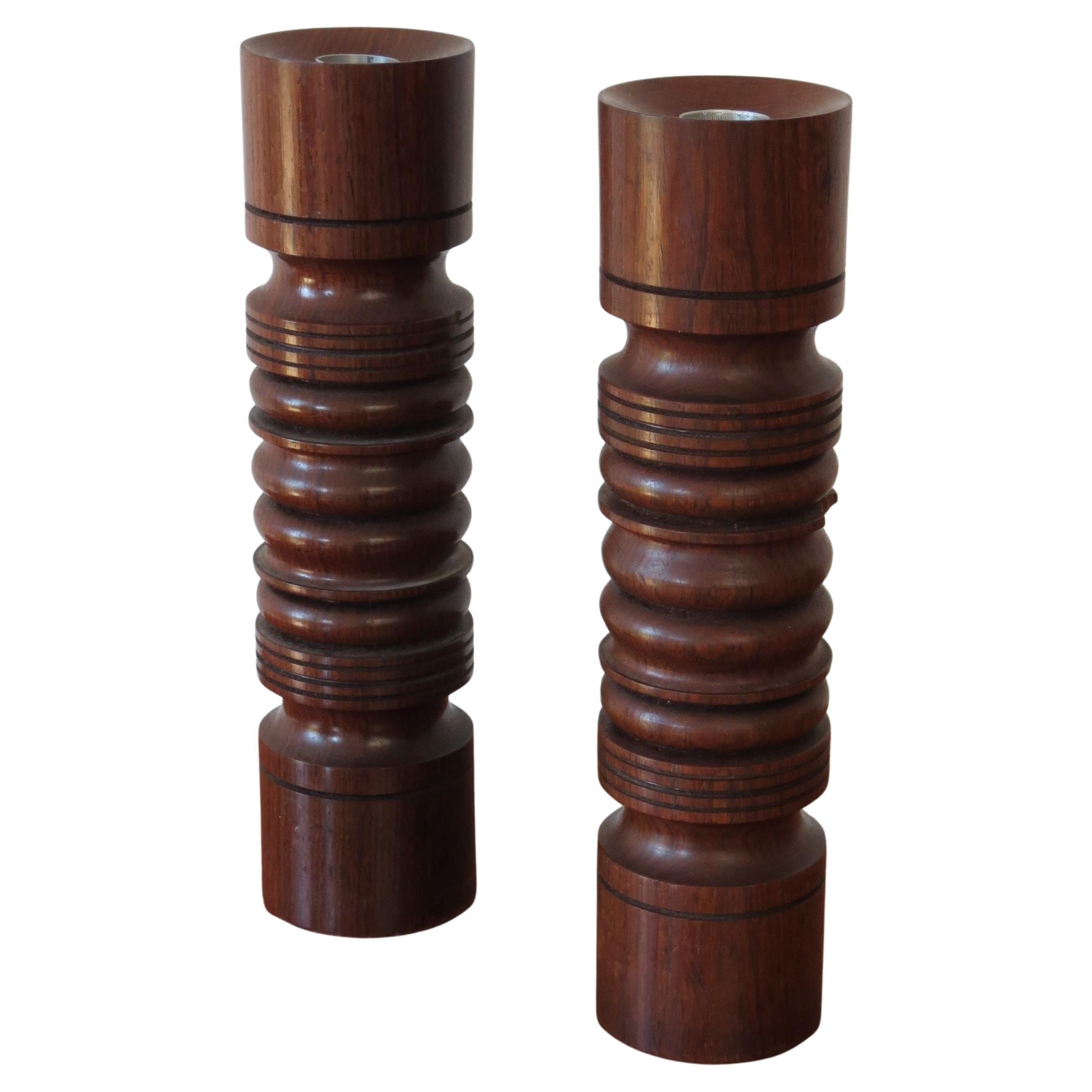 Pair of Hand Produced Midcentury Padouk Candleholders 1960s