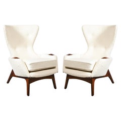 Pair of Hand Rubbed Walnut Wing Button Back Back Chairs by Adrian Pearsall