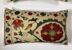 Handcrafted Vintage Suzani Pillows with Floral Motifs from Uzbekistan