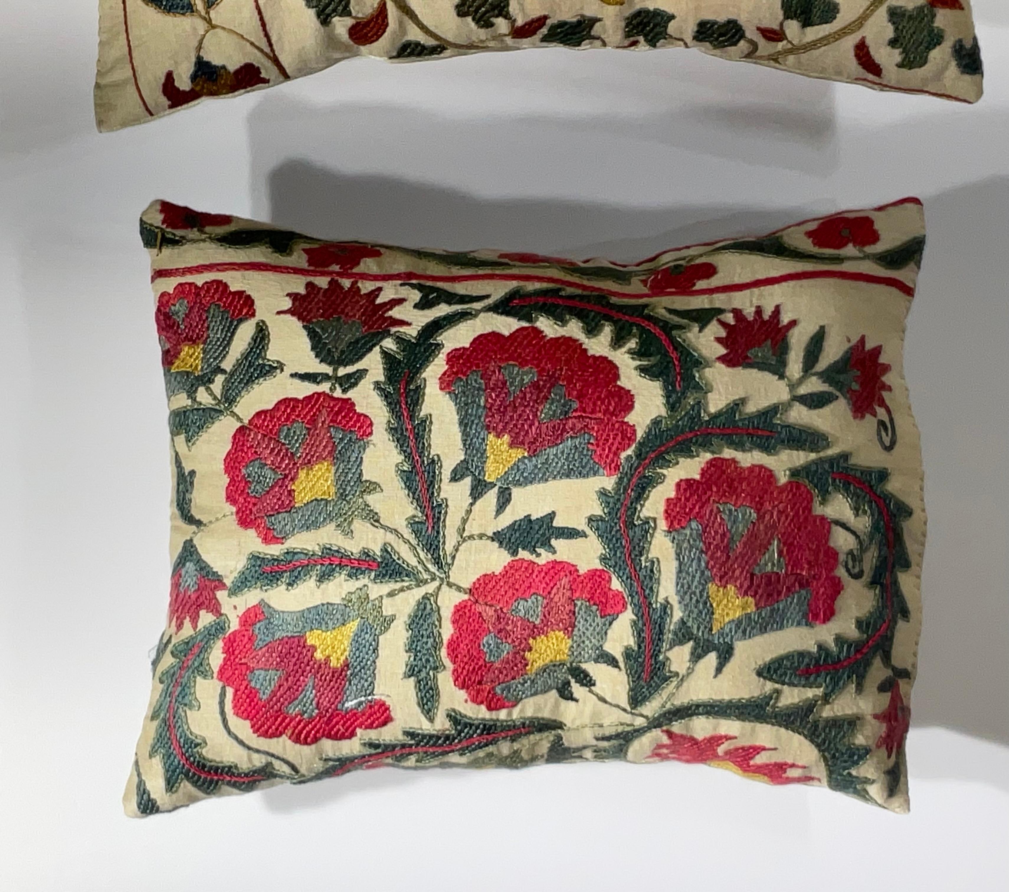 Uzbek Pair Of Hand Silk Embroidery Suzani Pillows For Sale