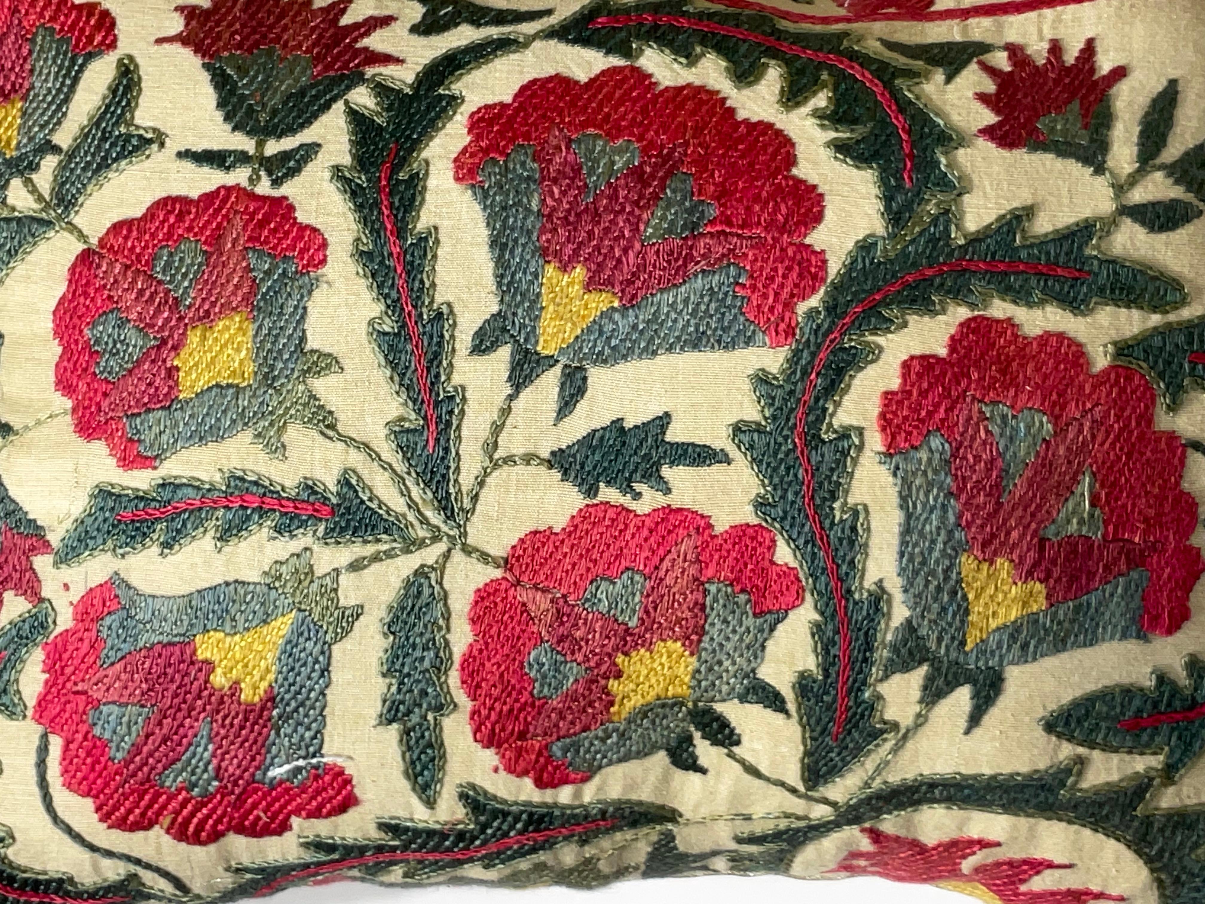 Hand-Crafted Pair Of Hand Silk Embroidery Suzani Pillows For Sale