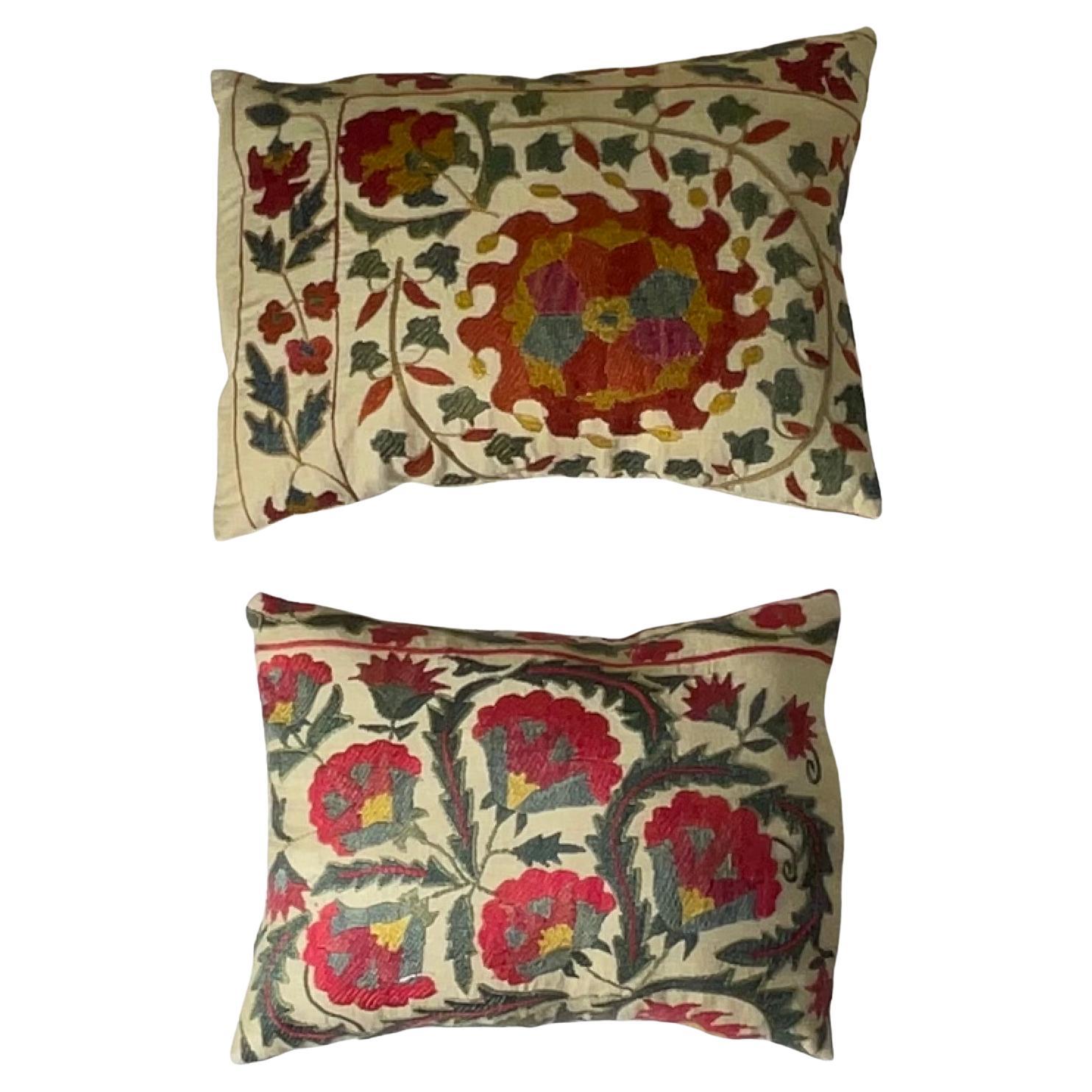 Pair Of Hand Silk Embroidery Suzani Pillows