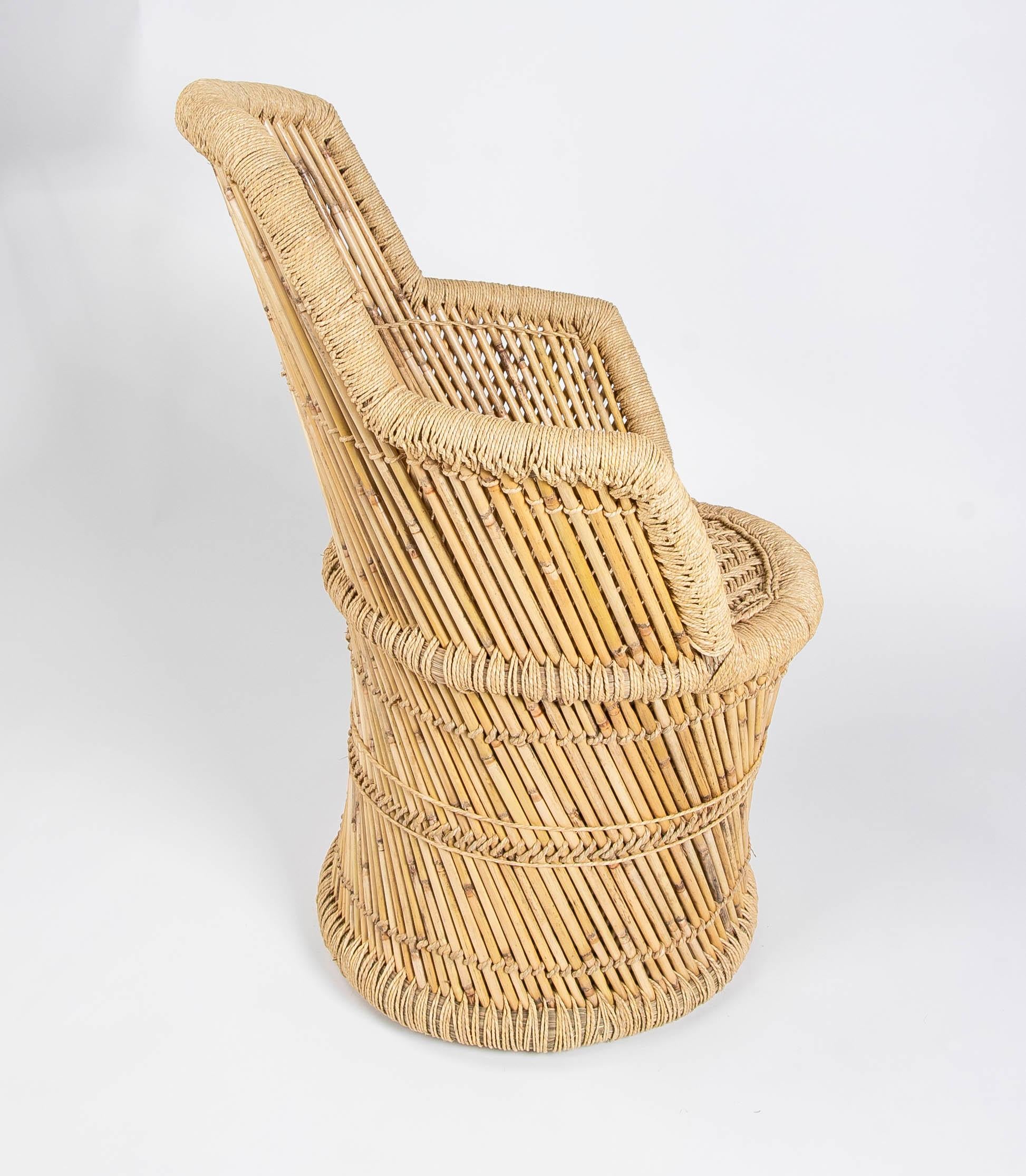 Paire de fauteuils en bambou et corde cousus main en vente 5