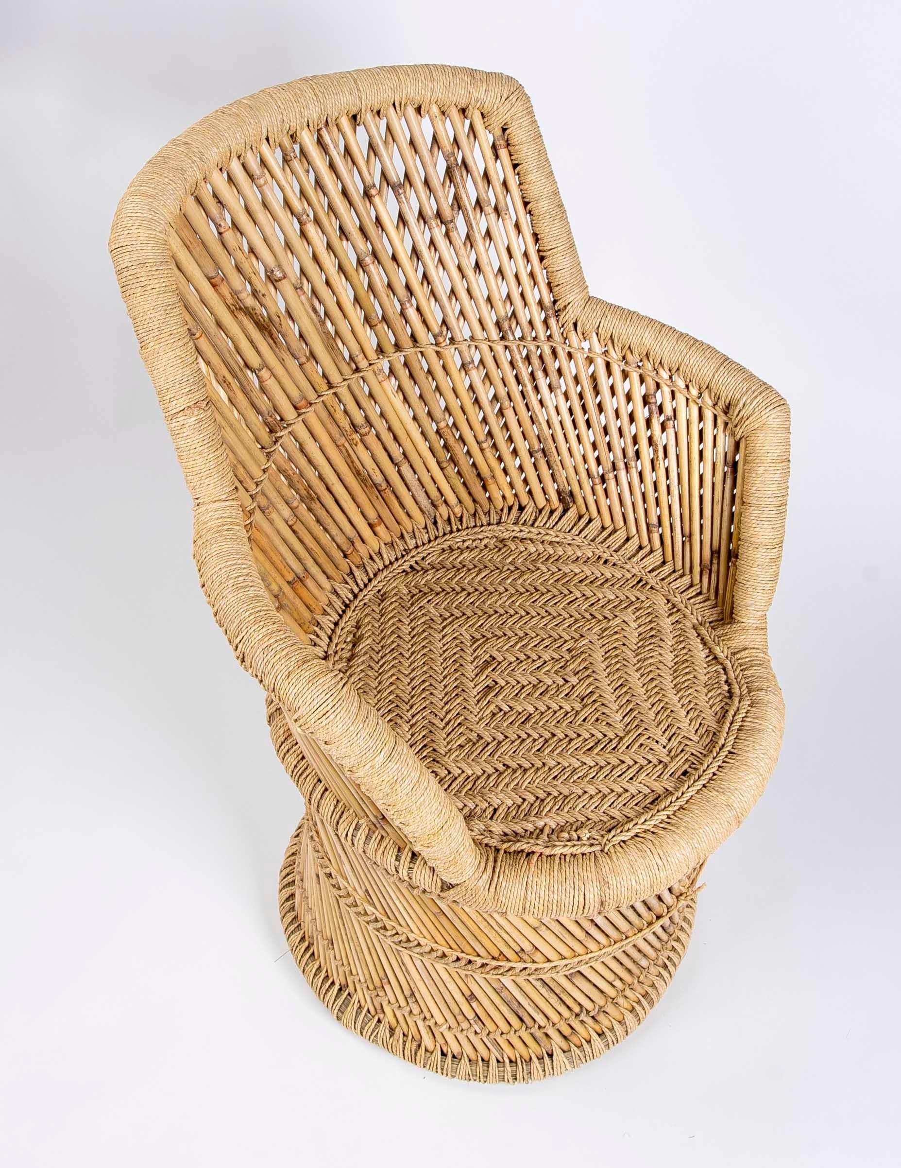 Paire de fauteuils en bambou et corde cousus main en vente 6