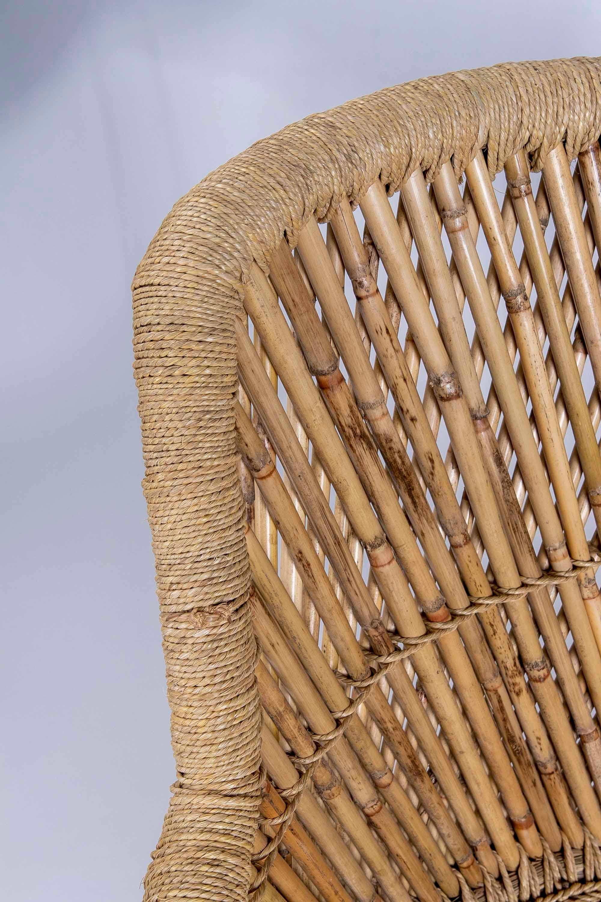 Paire de fauteuils en bambou et corde cousus main en vente 9